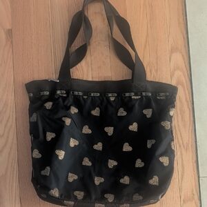 LeSportsac Black Tote Bag with Gold Heart Accents